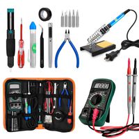 eletecpro Soldering Iron Kit Electronics，60w 110V Adjustable Temperature Welding Tool with ON/Off Switch, Digital Multimeter,5pcs Soldering Iron Tips, Soldering Iron Stand, Desoldering Pump, PU Bag