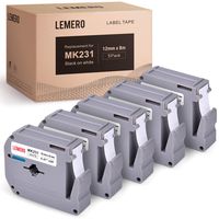 LEMERO Compatible with Brother P Touch M Tape M-K231 M231 MK231 M-K231s 12mm .47 White Label Tape - for Brother P Touch PT-65 PT-70 PT-80 PT-90 PT-45M 26.2 Feet Black on White (5 Pack)