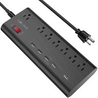 Surge Protector Power Strip with 5 USB Ports (6A Max) and 7 Outlets (1625W/13A), 2100 Joules, Wall Mountable Outlet Strip with Wide Spaced Outlet, 6ft Extension Cord for Indoor - Black