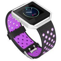 iHillon Compatible with Fitbit Blaze Band with Silver Frame, 1-Pack Soft Two-Toned Breathable Bands Compatible with Fitbit Blaze with Metal Buckle Sport Wristbands, Women Men