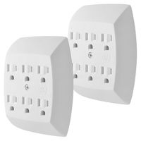 GE 6 Adapter, 2 Pack, 3 Prong Outlets, Grounded, Wall Charger, Charging Station, 46852, Standard | White