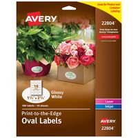 Avery Oval Labels with Sure Feed for Laser & Inkjet Printers, 1.5" x 2.5", 180 Glossy White Labels (22804)