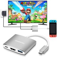 USB C to HDMI Hub Dock for Nintendo Switch, JAVONTEC USB Type C HDMI Adapter Converter with 4K HDMI, USB 3.0, Power Delivery Compatible with MacBook Pro, HP Spectre, Samsung S8/Note 8, Silver