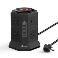 iClever Power Strip Tower Surge Protector, 8 AC Outlets 4 USB Ports Desktop Charging Station with 6.5ft Extension Cord for PC Laptops iPhone Mobile Devices Home Office