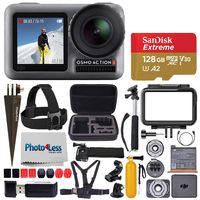 DJI Osmo Action 4K Camera + Extreme 128GB microSDXC Memory Card + Head & Chest Strap + Floating Handle + Medium Hard Case + Handheld Monopod + Spike Mount + Wrist Strap + USB Card Reader - Deluxe Kit