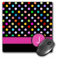 Letter J monogram on rainbow polka dots, hot pink - girly multicolor - Mouse Pad, 8 by 8 inches (mp_154307_1)