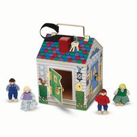 Melissa & Doug Take-Along Wooden Doorbell Dollhouse (Doorbell Sounds, Keys, 4 Poseable Wooden Dolls, 9" H x 6.8" W x 6.8" L, Great Gift for Girls and Boys - Best for 3, 4, and 5 Year Olds)