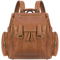 CUSTOM PERSONALIZED INITIALS ENGRAVING Muiska Leather 17" Laptop Computer Large Classic Drawstring Backpack Book Bag with Dual Zippered Multi Pockets, Saddle