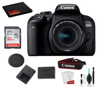 Canon EOS 800D (Rebel T7i) 18-55mm is STM Lens (Black) with Accessory Bundle -SanDisk 32gb SD Card + Deluxe DSLR Cleaning Kit + More - International Model