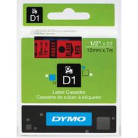 DYMO Standard D1 45017 Labeling Tape ( Black Print on Red Tape , 1/2'' W x 23' L , 1 Cartridge)