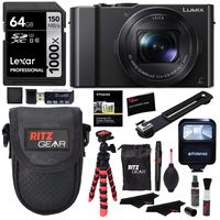 Panasonic LUMIX DMC-LX10K Camera, Lexar 64GB, Memory Card Wallet, Flash, Ritz Gear Tripod, Cleaning Kit, Case and Accessory Bundle