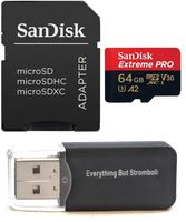 SanDisk 64GB Micro SDXC Memory Card Extreme Pro Works with GoPro Hero 8 Black, Max 360 Action Cam U3 V30 4K A2 Class 10 (SDSQXCY-064G-GN6MA) Plus (1) Everything But Stromboli (TM) MicroSD Card Reader
