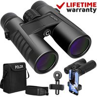 POLDR 10x42 Powerful Full-Size Binoculars for Adults, Waterproof Compact HD Binoculars for Hunting Concerts Bird Watching Travel Hiking BAK4 Prism FMC Lens-with Smartphone Adapter Strap Carrying Bag