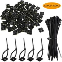Faxco 200Pcs Self-Locking Nylon Cable Ties,Multi-Purpose Cable Tie with 200Pcs Zip Tie Adhesive-Backed Mounts