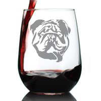 Bulldog Stemless Wine Glass - Large 17 oz Glasses - Cute Gifts for Dog Lovers with English Bulldogs