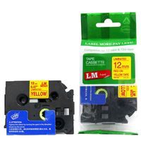 LM Tapes - Premium 1/2" Red Print on Yellow Label Compatible with P-Touch Tape and Comes with a Great Tape Color/Size Guide for Easy reordering.