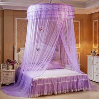 Guerbrilla Luxury Princess Pastoral Lace Bed Canopy Net Crib Luminous butterfly, Round Hoop Princess Girl Pastoral Lace Bed Canopy Mosquito Net Fit Crib Twin Full Queen Extra large Bed (purple)