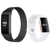 Replacement Bands Compatible for Fitbit Charge 3, Stainless Steel Mesh Magnetic Replacement Strap, Replacement Band for Women & Men -Black + White Small