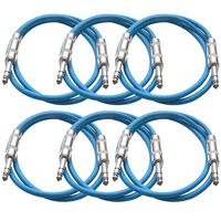 Seismic Audio SATRX-2Blue6 6 Pack of Blue 2' 1/4"TRS to 1/4" TRS Patch Cables