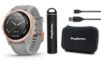 Garmin fenix 6S Sapphire (Rose Gold with Gray Band) Power Bundle with HD Screen Protectors, PlayBetter Portable Charger & Protective Hard Case | 2019 | PulseOx, ClimbPro, Maps, PacePro, Spotify, Music