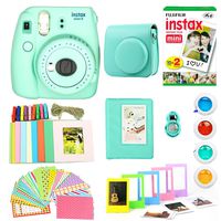 Fujifilm Instax Mini 9 Instant Print Camera Super Bundle with New Camera Case and Accessories , Photo Album, Photo Stickers, 10 Mini Frames and More (Mint Green)(Renewed)
