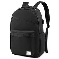 Gonex School Backpack, 14 Inch Laptop Backpack with USB Charging Port, Water-Resistant Polyester Backpack with Bottle Side Pockets for School, Travel, College, Work, Business, Women Men (Black)