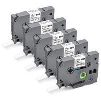 Mata1 Label Tape Refills (Black Print on White, 12mm x 8m, 5 Pack), Compatible with Brother P-Touch Label Makers, TZE Laminated Tape Replacement Cartridges, Self-Adhesive Tape, Labels, Labeling Tape