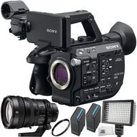 Sony PXW-FS5 XDCAM Super 35 Camera System + Sony FE PZ 28-135mm f/4 G OSS Lens 5PC Accessory Bundle Includes 2 Replacement BPU90 Batteries + 160 LED Video Light + UV Filter + Microfiber Cleaning Cloth
