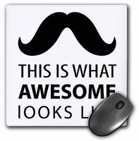 3dRose LLC 8 x 8 x 0.25 Inches Mouse Pad, Awesome Mustache Hipster Retro Black and White Art (mp_151996_1)