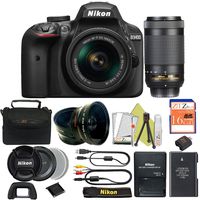 Great Value Bundle for D3400 DSLR - 18-55mm AF-P + 70-300mm AF-P + 16GB Memory + Wide Angle + Telephoto Lens + Case