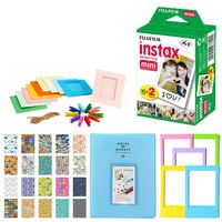 Fujifilm Instax Mini Instant Film Twin Pack (20 Exposures) + 5 Colored Frames + Hanging Frames + Album + Travel Stickers Frames - Instax Mini Film Accessory Kit