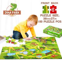 Kids Floor Puzzle, Dina Park 100 Piece Dinosaur World Jigsaw Puzzle 38" L x 27" W with 1:1 Dinosaur Map for Kids Boys Girls Toddlers Ages 3-12