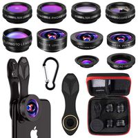 Phone Camera Lens,10 in 1 Cell Phone Lens Kit 0.63 Wide Angle Lens+0.36 Wide Angle Lens+198°Fisheye Lens+20X Macro Lens+15X Macro Lens+Star Filter+CPL+Kaleidoscope Lens+Telephoto Lens+Flow Filter