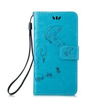 IKASEFU Leather Case with Strap Compatible with iPhone 6/6S,Retro Butterfly Flower Pu Leather Wallet Case with Card Slots Compatible with iPhone 6/6S 4.7"-Butterfly,Blue
