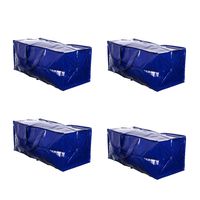 VENO Heavy Duty Extra Large Storage Bag Moving Tote Backpack Carrying Handles & Zipper - Compatible with IKEA Frakta Hand Carts Boxes Bin, Made of Recycled Material (Blue - Set of 4)