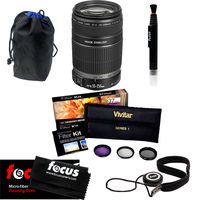 Canon EF-S 55-250MM F/4.0-5.6 is II Telephoto Zoom Lens + Vivitar FK3-58 3-Piece Filter Kit 58mm + Medium Lens Pouch 6-Inch + Kit