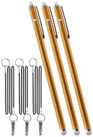 Fenix - Set of 3 Gold XXL Extra Long Stylus Pen [7.3"] with Micro Knit Hybrid Fiber Tip and Includes 15" Elastic Lanyard for iPhone 4,5,5c,6,6+ - iPad,iPad Air,iPad Mini, - Samsung Galaxy S4,S5,S6,Edge, Kindle Fire, Surface Pro and Much More