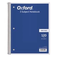 TOPS/Oxford 3-Subject Notebook, 8" x 10-1/2", Wide Rule, 120 Sheets, 2 Dividers (65012)