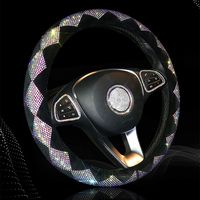 Sparkly Diamond Bling Steering Wheel Cover for Women Rhinestone, 14.5-15 inch Colorful Crystal Velvet Anti-Slip Wheel Protector Cute Girl Car Accessories Fuzzy, Black