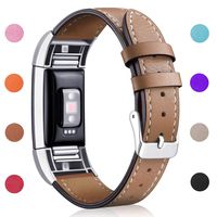 Hotodeal Replacement Leather Band Compatible for Charge 2, Classic Genuine Leather Wristband Metal Connector Watch Bands, Fitness Strap Women Men Small Large (Light Brown- Silver Buckle)