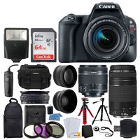 Canon EOS Rebel SL2 DSLR Camera + EF-S 18-55mm IS STM + EF 75-300mm III + 64GB Memory Card + Wide Angle & Telephoto + RS-60 Remote Switch + Slave Flash + Quality Tripod + Case & Backpack - Full Bundle