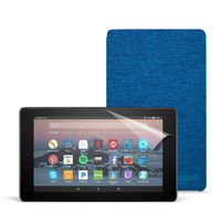 Fire 7 Essentials Bundle with Fire 7 Tablet (16 GB, Black), Amazon Cover (Marine Blue) and Screen Protector (Clear)