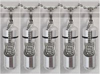Family Set of FIVE - Silver ELECTRIC GUITAR CREMATION URN Keepsakes with ENGRAVED MUSIC NOTES - Includes 5 Velvet Pouches, 5 Ball-Chains and & Fill Kit