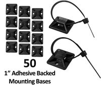 1" Adhesive Backed Mounting Bases - 50 Pieces - Color: Black