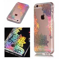 Clear Case for iPhone 6 Plus/6S Plus with Glitter Design,QFFUN Sparkle Laser Pattern Ultra Thin Soft Silicone Protective Case Transparent TPU Back Cover Bumper with Screen Protector - Lotus