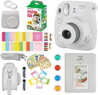 Fujifilm Instax Mini 9 Instant Camera + Fuji Instax Film (20 Sheets) + Accessories Bundle Includes; Carrying Case, Selfie Lens, Frames and Stickers + More (Smokey White)