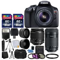 Canon EOS Rebel T6 Digital SLR Camera + Canon 18-55mm EF-S f/3.5-5.6 IS II Lens & EF-S 55-250mm f/4-5.6 IS STM Lens + Wide Angle Lens + 58mm 2x Lens + Auto Power Flash + 32GB SDHC Card + Accessory Kit