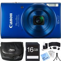 Canon PowerShot ELPH 190 IS Blue Digital Camera 16GB Card Bundle includes Camera, 16GB Memory Card, Reader, Wallet, Case, Mini Tripod, Screen Protectors, Cleaning Kit and Beach Camera Cloth