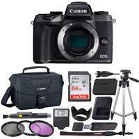 Canon EOS M5 Mirrorless Camera Body w/4K Video + 64GB Memory Card + Canon 100ES Case + Tripod + Slave Flash + Card Reader + Lens Pen + Blower + Filter kit (cpl FLD uv) + Tulip Hood - Value Bundle