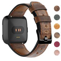 EZCO Leather Bands Compatible with Fitbit Versa / Versa 2 / Versa Lite, Vintage Genuine Leather Band Replacement Strap Wristband Accessories Man Women 5.5"-7.8" Wrist Compatible with Versa Smart Watch